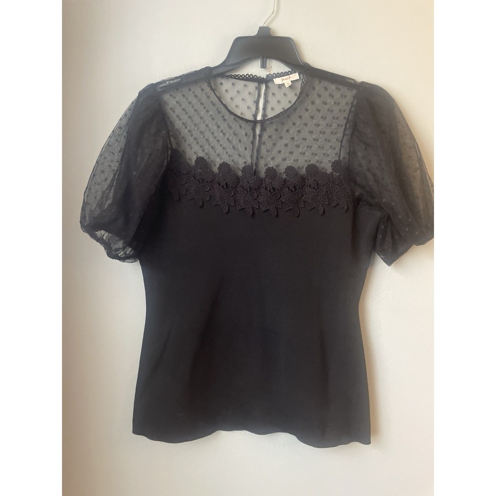 PEACH Women's Black TopSheer Mesh Dot Puff Sleeve Goth Whimsigoth Fairy 1XL